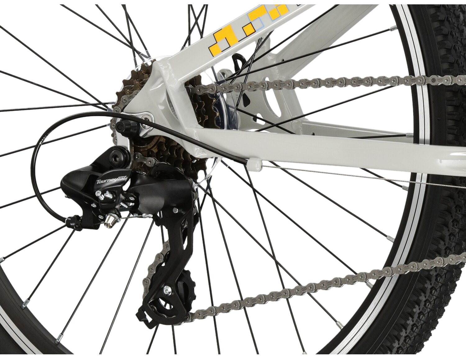 Tylna ośmiobiegowa przerzutka Shimano Tourney TX800 oraz hamulce v-brake w rowerze juniorskim KROSS Dust JR 1.0 