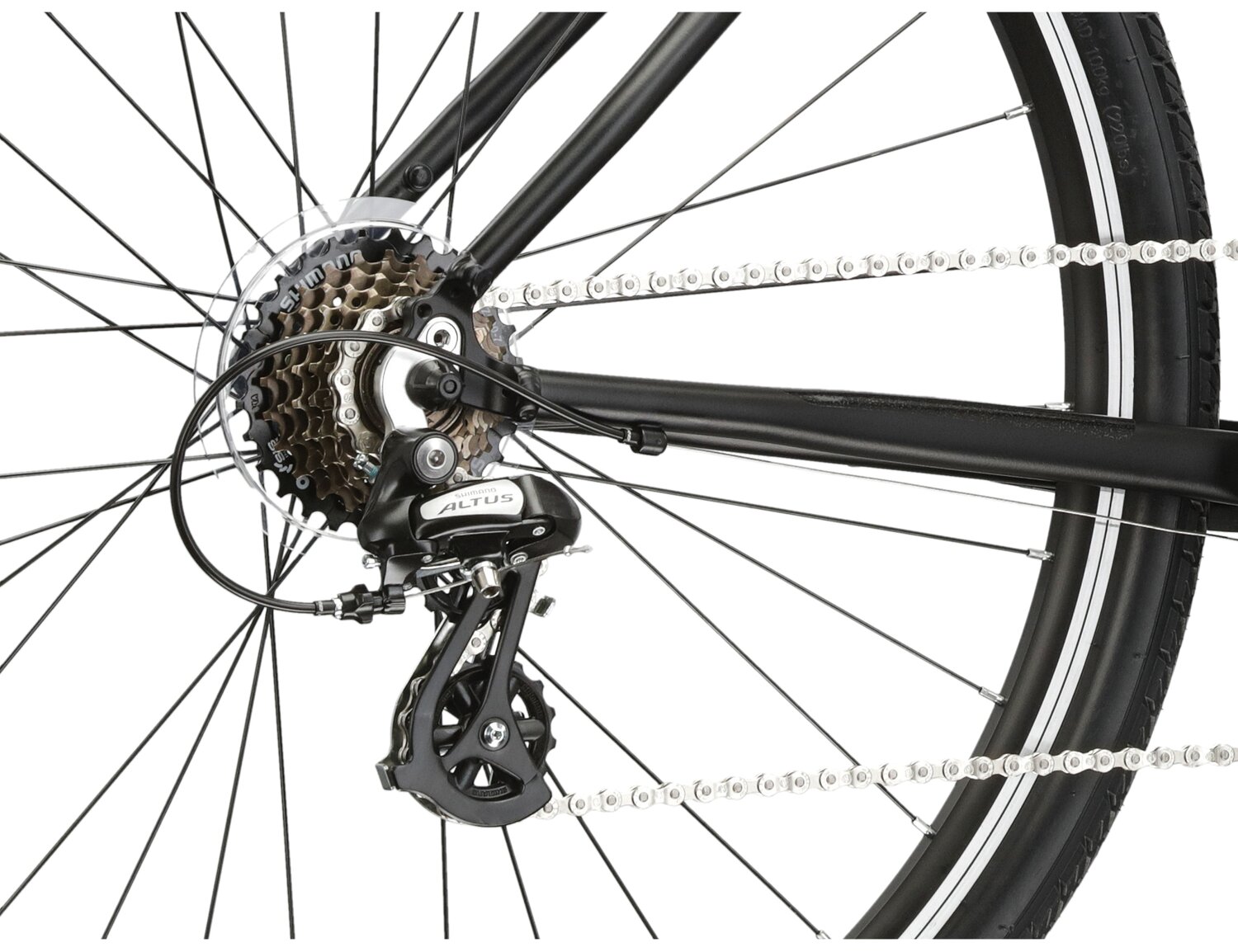  Tylna siedmiorzędowa przerzutka Shimano Altus M310 oraz hamulce v-brake w rowerze crossowym Kross Evado 2.0 damski 