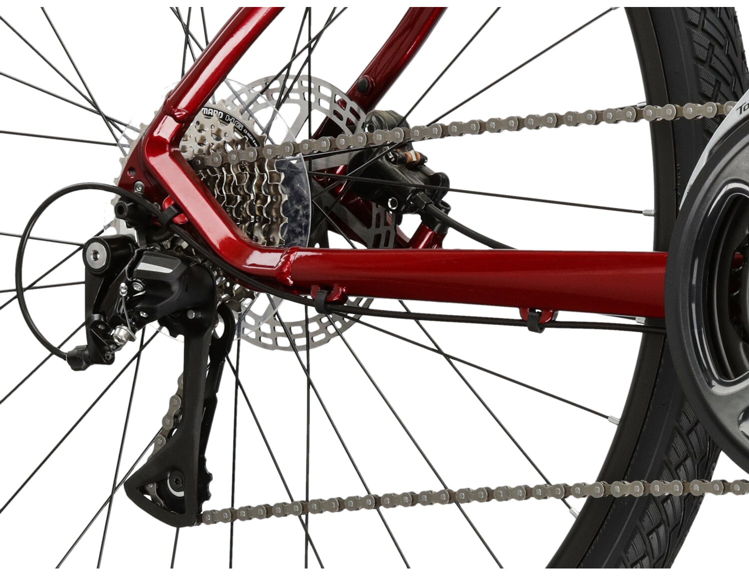  Tylna ośmiobiegowa przerzutka Shimano Acera M3020 oraz hydrauliczne hamulce tarczowe Radius w rowerze crossowym damskim KROSS Evado 4.0 