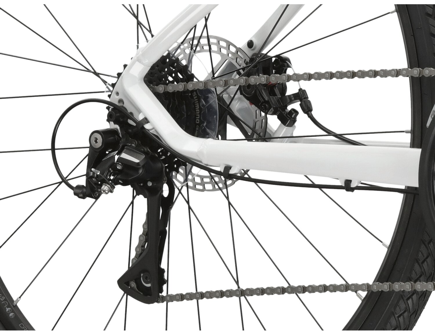  Tylna ośmiorzędowa przerzutka Shimano Acera M360 oraz hamulce tarczowe mechaniczne w rowerze crossowym Kross Evado 3.0 damski 