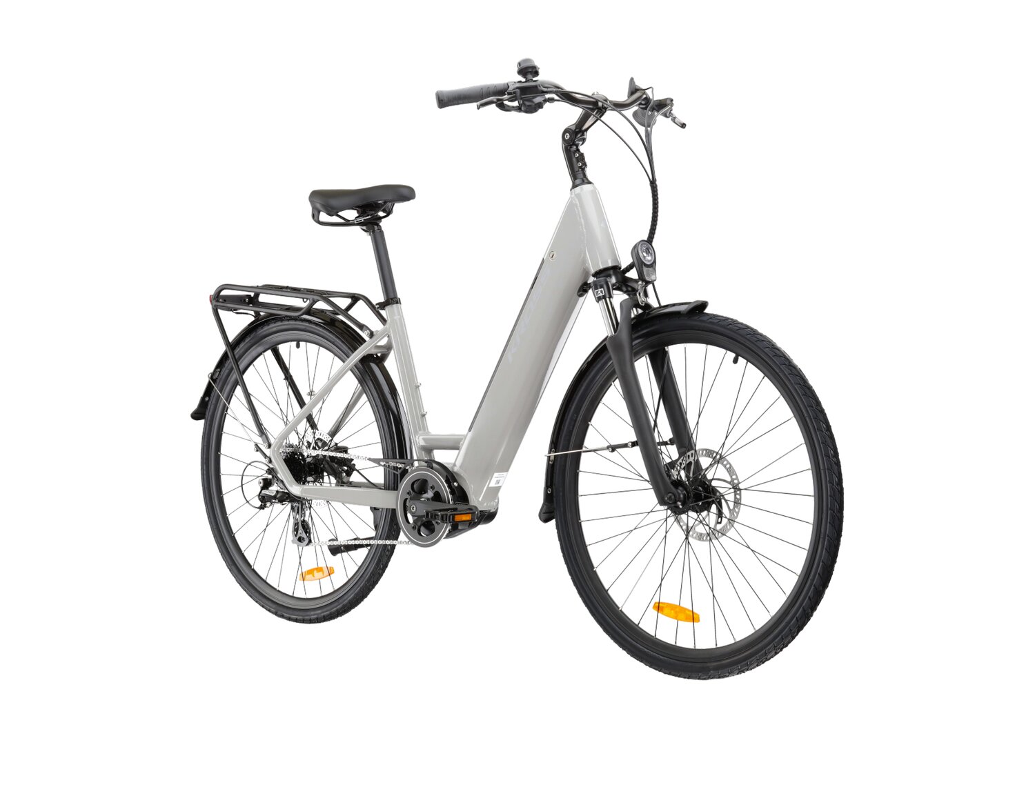  Elektryczny rower trekkingowy KROSS Trans Hybrid LS 2.0 518 Wh na aluminiowej ramie w kolorze szarym wyposażony w osprzęt Shimano i napęd elektryczny Bafang