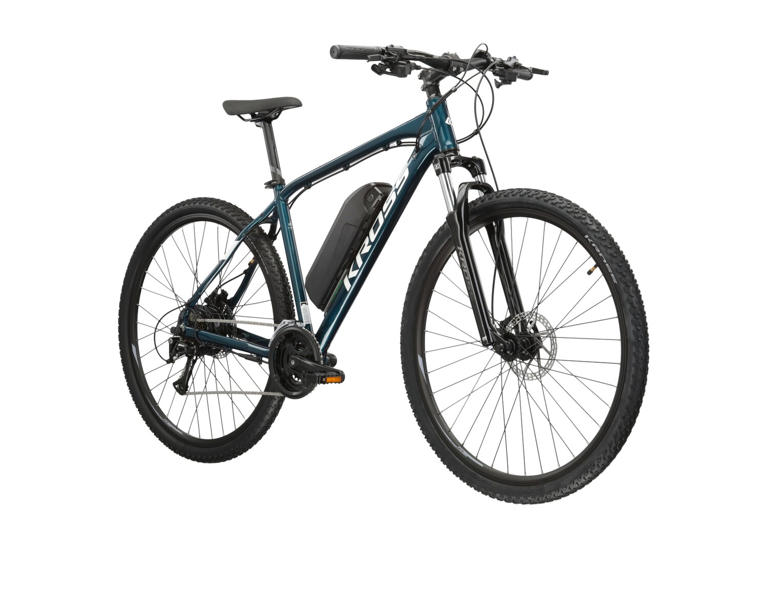 Elektryczny rower górski MTB Kross Hexagon Boost 345 Wh na aluminiowej ramie w kolorze czarnym wyposażony w osprzęt Shimano i napęd elektryczny