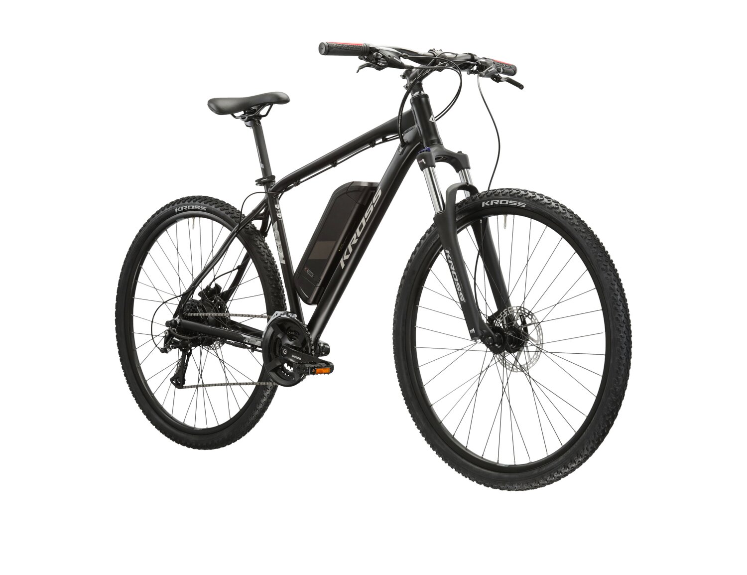  Elektryczny rower górski MTB Kross Berg Boost 1.0 na aluminiowej ramie w kolorze czarnym wyposażony w osprzęt Shimano i silnik Bafang 