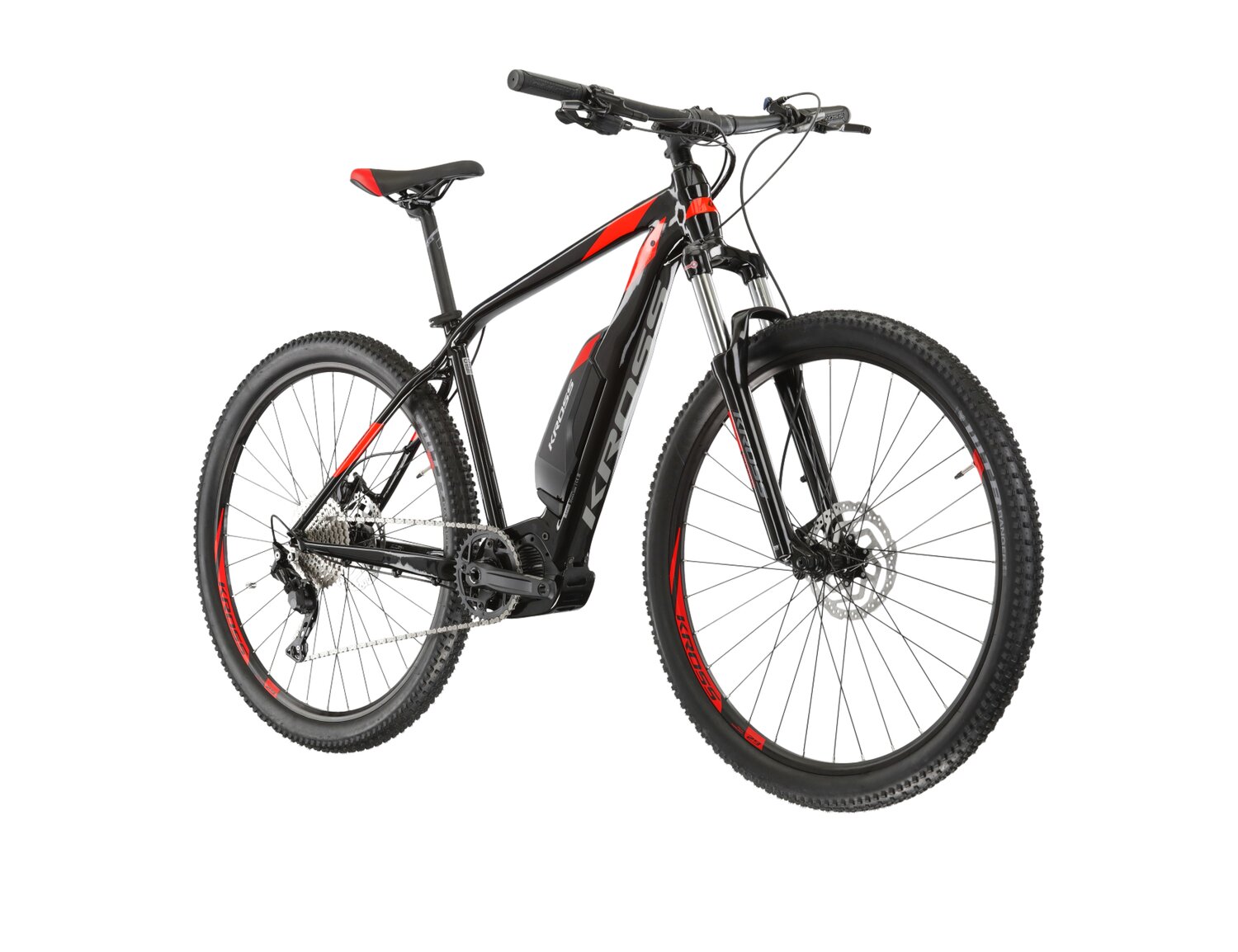  Elektryczny rower górski Ebike MTB XC KROSS Level Boost 1.0 504 Wh na aluminiowej ramie w kolorze czarnym wyposażony w osprzęt Shimano i napęd elektryczny Shimano 