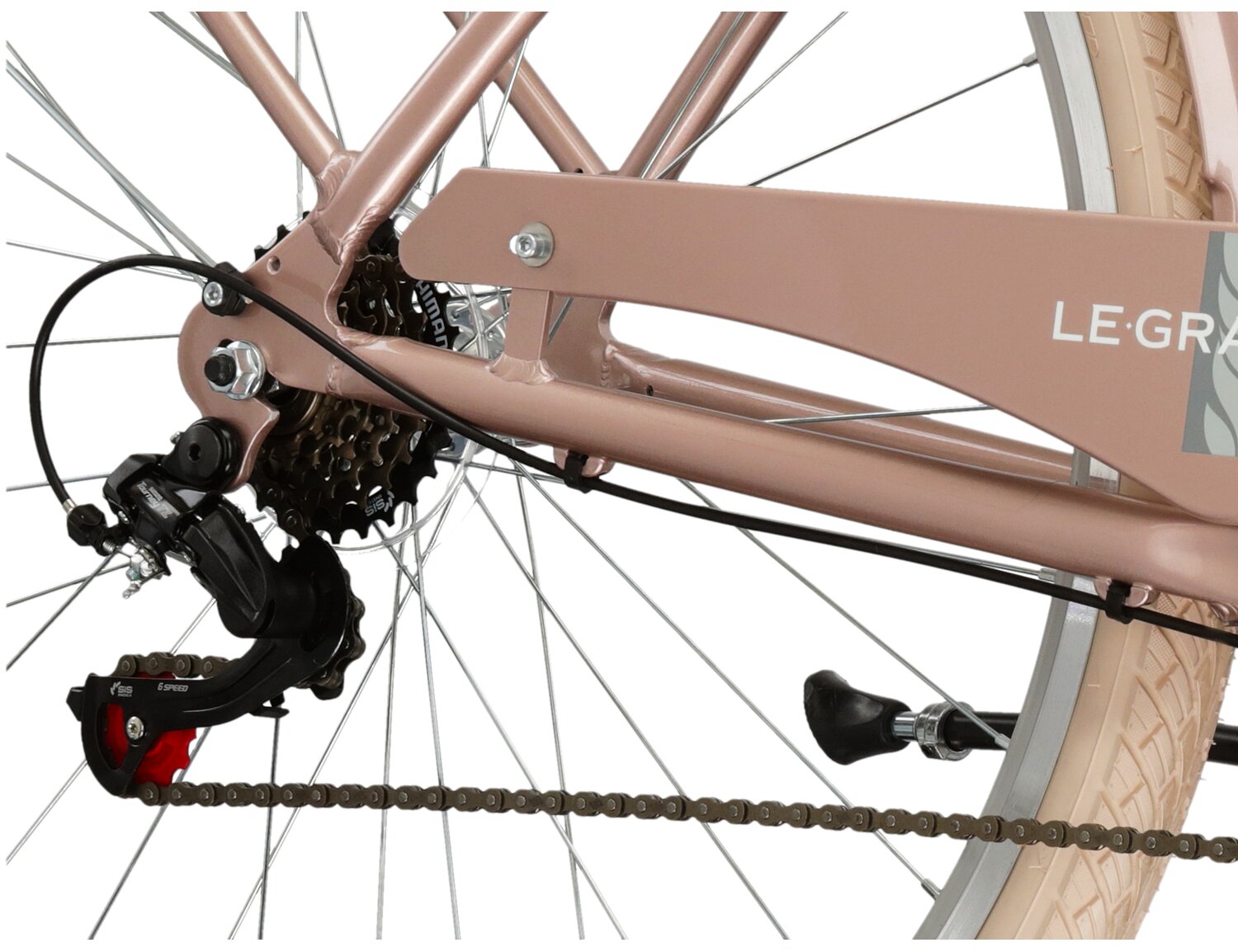  Tylna sześciobiegowa przerzutka Shimano Tourney TZ500 oraz hamulce v-brake w rowerze miejskim Le Grand Lille 2 