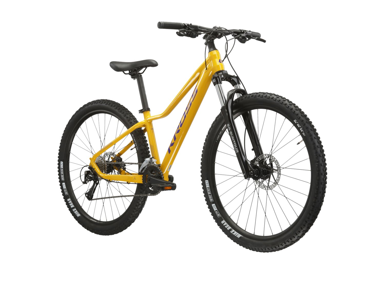 Damski rower górski MTB Woman Kross Lea 4.0 na aluminiowej ramie w kolorze żółtym wyposażony w osprzęt Shimano 