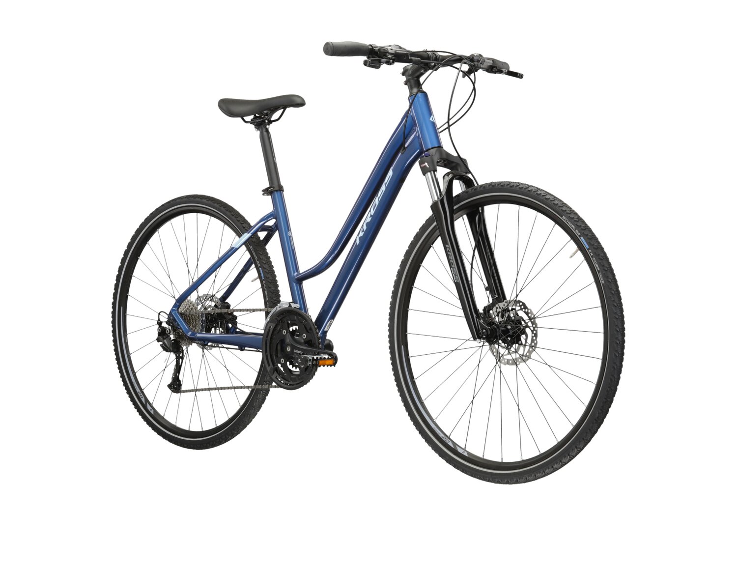  Rower crossowy damski KROSS Evado 6.0 na aluminiowej ramie w kolorze niebieskim wyposażony w osprzęt Shimano
