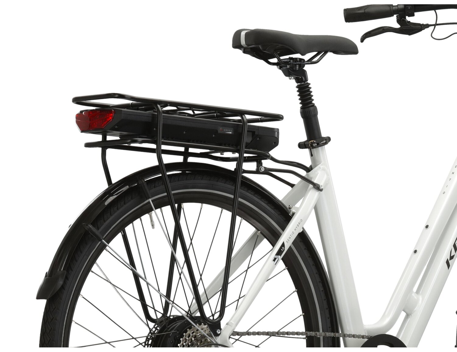 Zamontowana na bagażniku bateria Phylion o pojemności 504 Wh w elektrycznym rowerze miejskim Ebike City KROSS Sentio Hybrid 1.0 504 Wh 