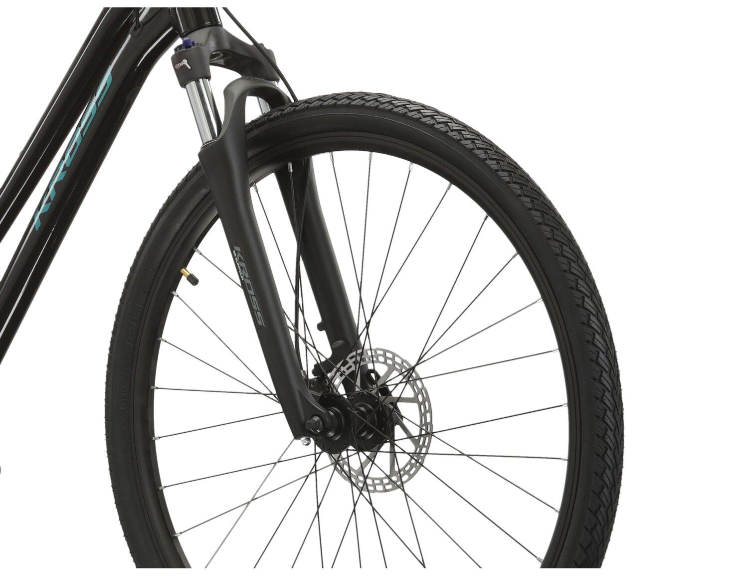 Aluminowa rama, amortyzowany widelec SR SUNTOUR NEX HLO oraz opony Wanda w rowerze crossowym damskim KROSS Evado 5.0 