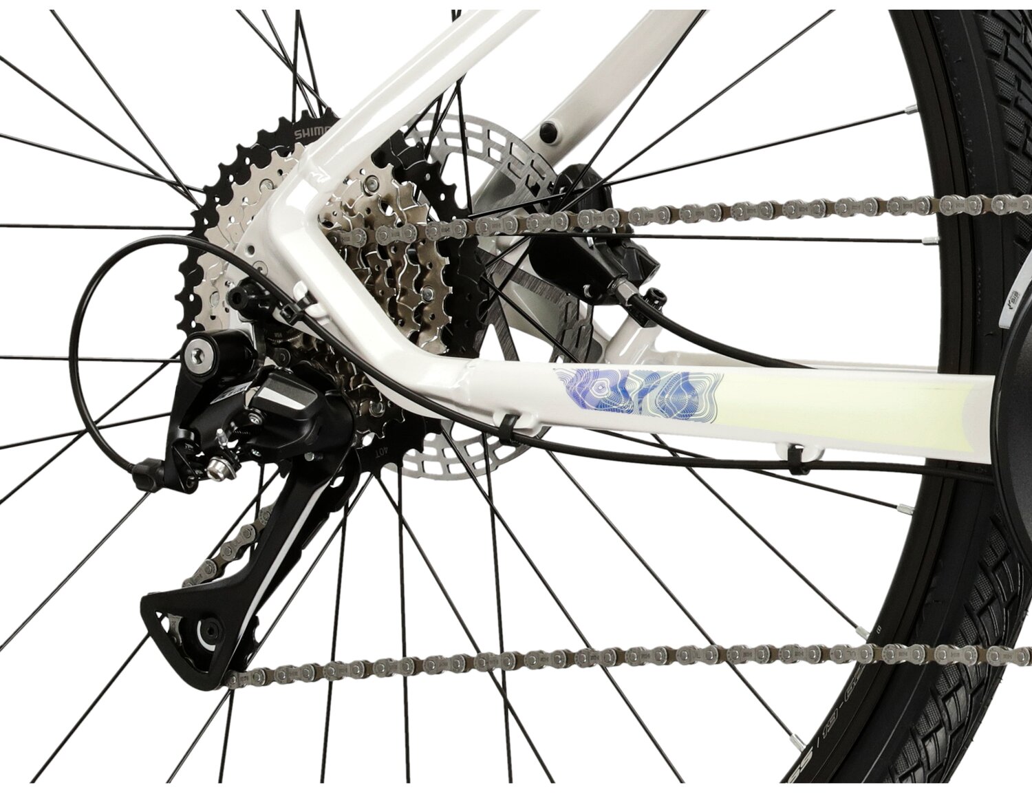  Tylna dziewięciobiegowa przerzutka Shimano Acera M3020 oraz hydrauliczne hamulce tarczowe Shimano MT200 w damskim rowerze crossowym KROSS Evado 4.0 