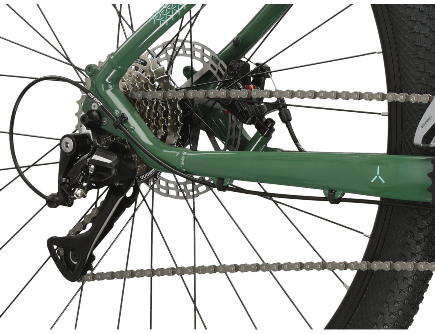 Tylna ośmiobiegowa przerzutka Shimano Acera M3020 oraz mechaniczne hamulce tarczowe w damskim rowerze górskim MTB Woman KROSS Lea 3.0
