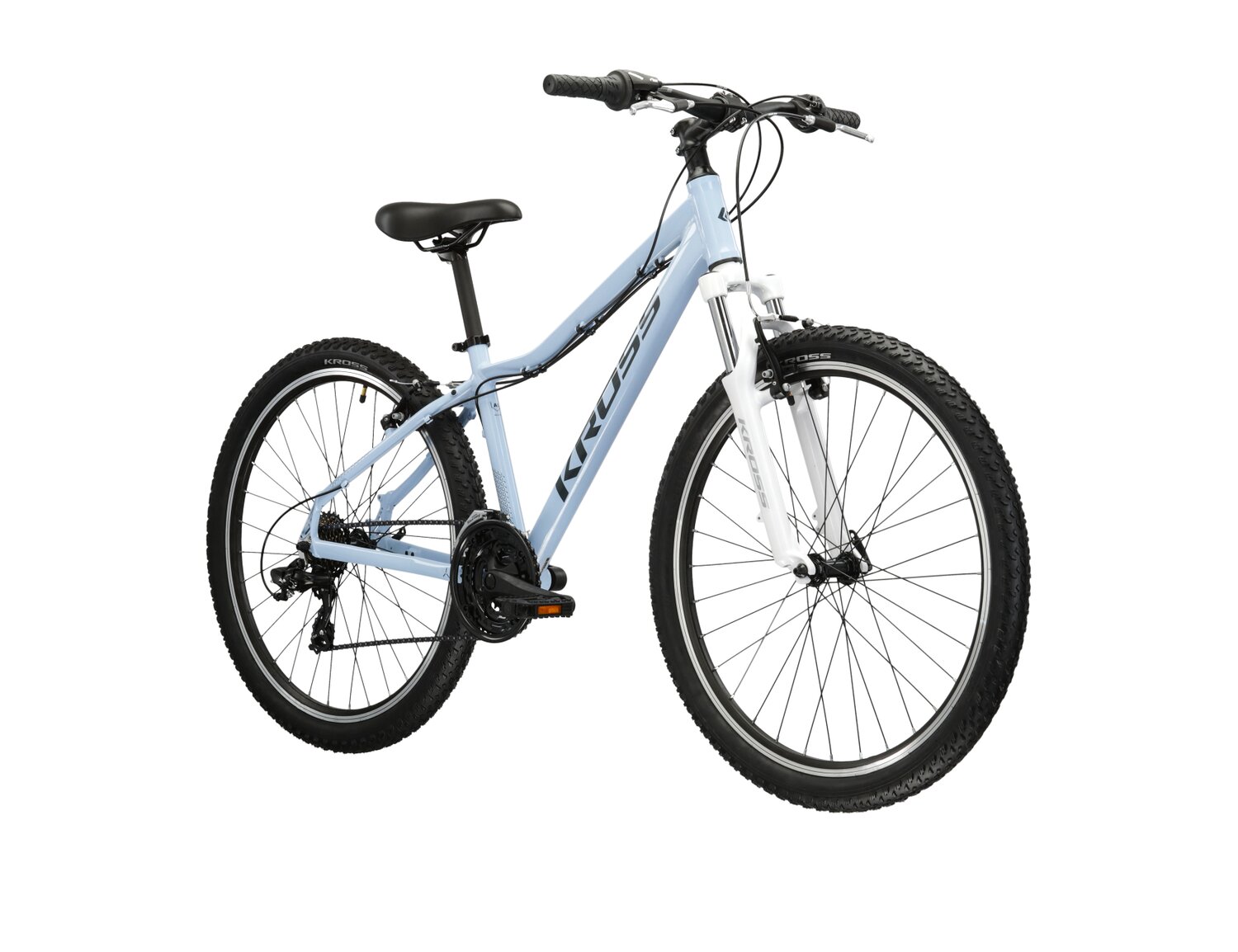 Damski rower górski MTB Woman Kross Lea 1.0 na aluminiowej ramie w kolorze błękitnym wyposażony w osprzęt Shimano 
