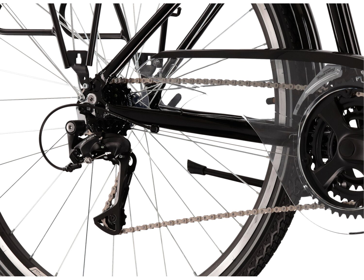  Tylna siedmiobiegowa przerzutka Shimano Acera T3000 oraz hamulce v-brake w rowerze trekkingowym KROSS Trans 4.0 