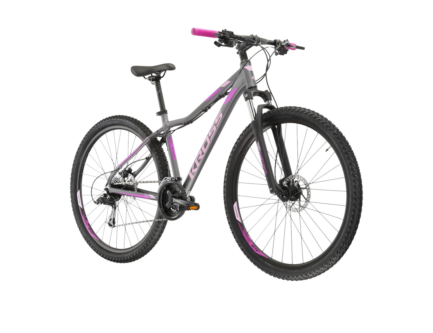 Damski rower górski MTB Woman Kross Lea 5.0 MS na aluminiowej ramie w kolorze grafitowym wyposażony w osprzęt Microshift 