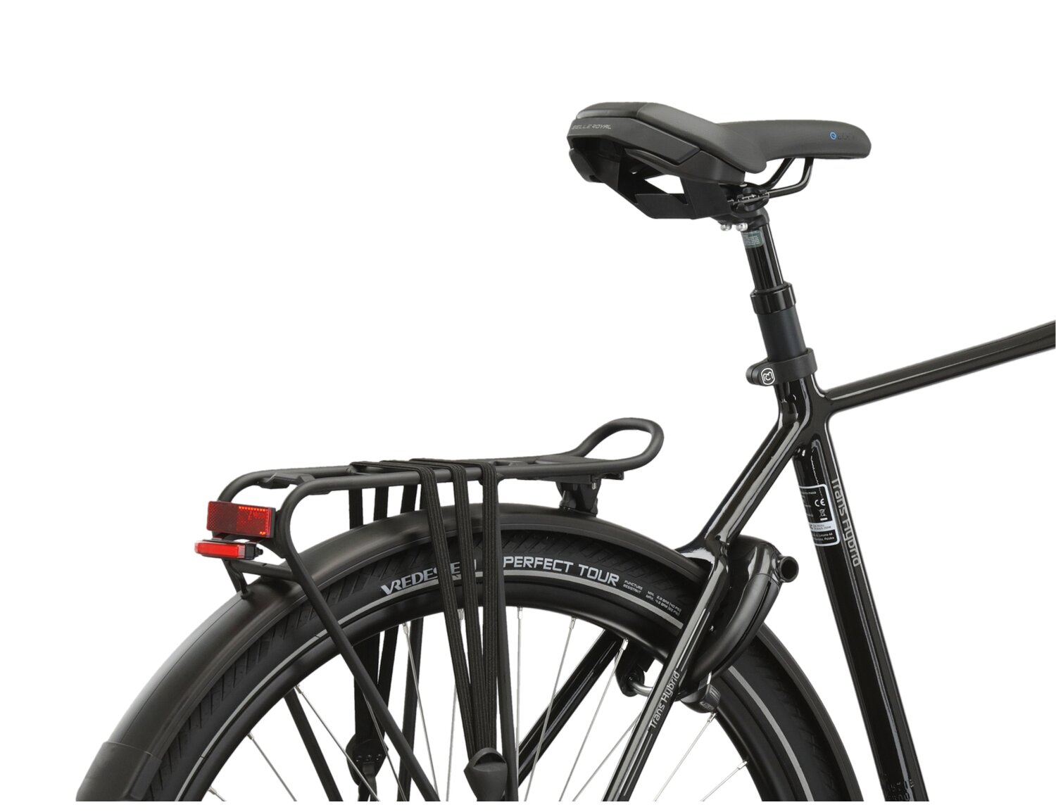  Bagażnik rowerowy, siodełko Selle Royale oraz zintegrowane oświetlenie w rowerze elektrcyznym Kross Trans Hybrid Prestige 