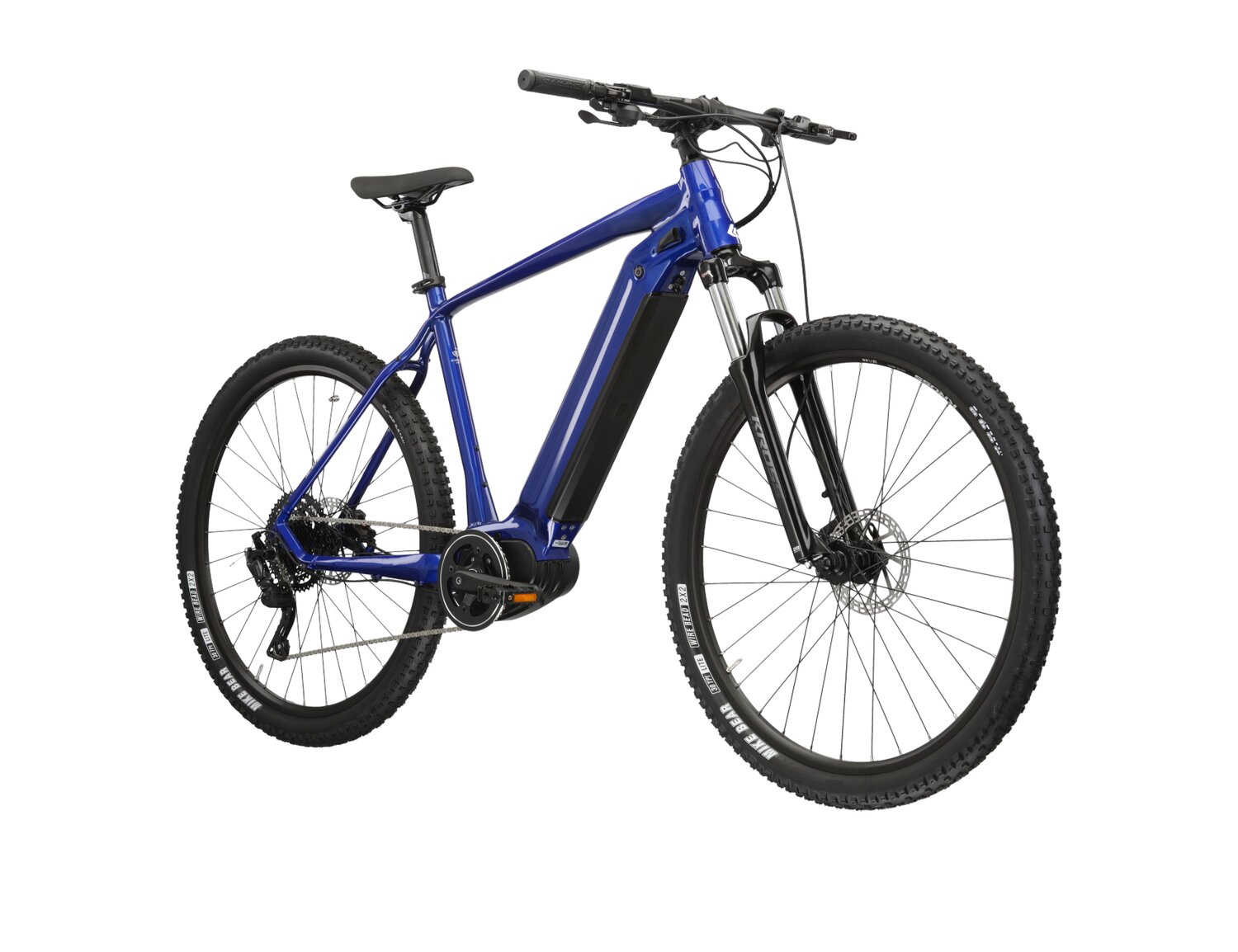 Elektryczny rower górski MTB Kross Hexagon Boost 5.0 882 Wh na aluminiowej ramie w kolorze niebieskim wyposażony w osprzęt Microshift i napęd elektryczny Bafang