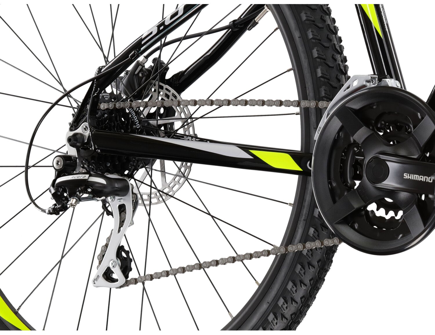  Tylna ośmiobiegowa przerzutka Shimano Acera RD M3020 oraz hydrauliczne hamulce tarczowe Shimano MT200 w rowerze górskim MTB KROSS Hexagon 5.0 