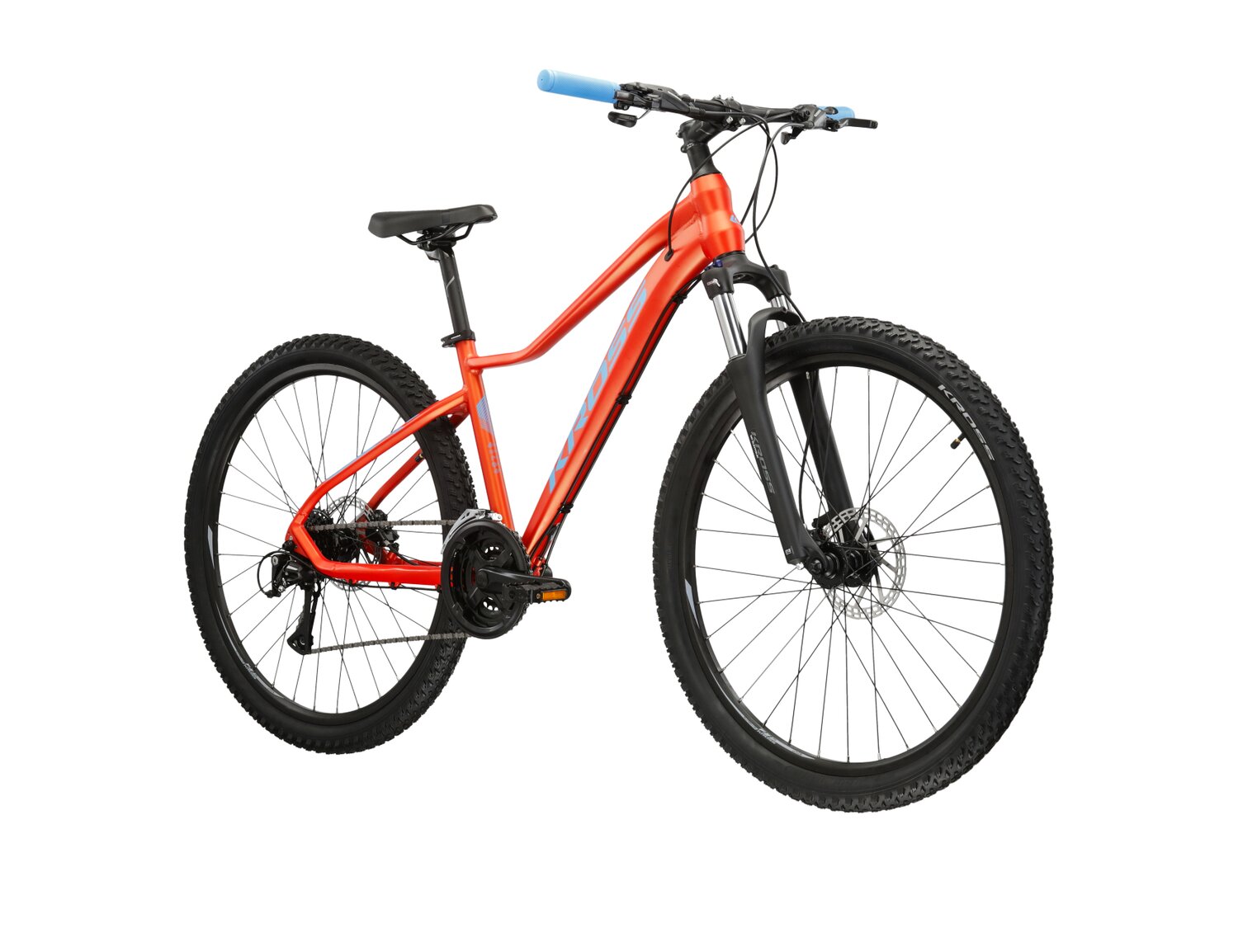 Damski rower górski MTB Woman Kross Lea 6.0 na aluminiowej ramie w kolorze pomarańczowym wyposażony w osprzęt Shimano 