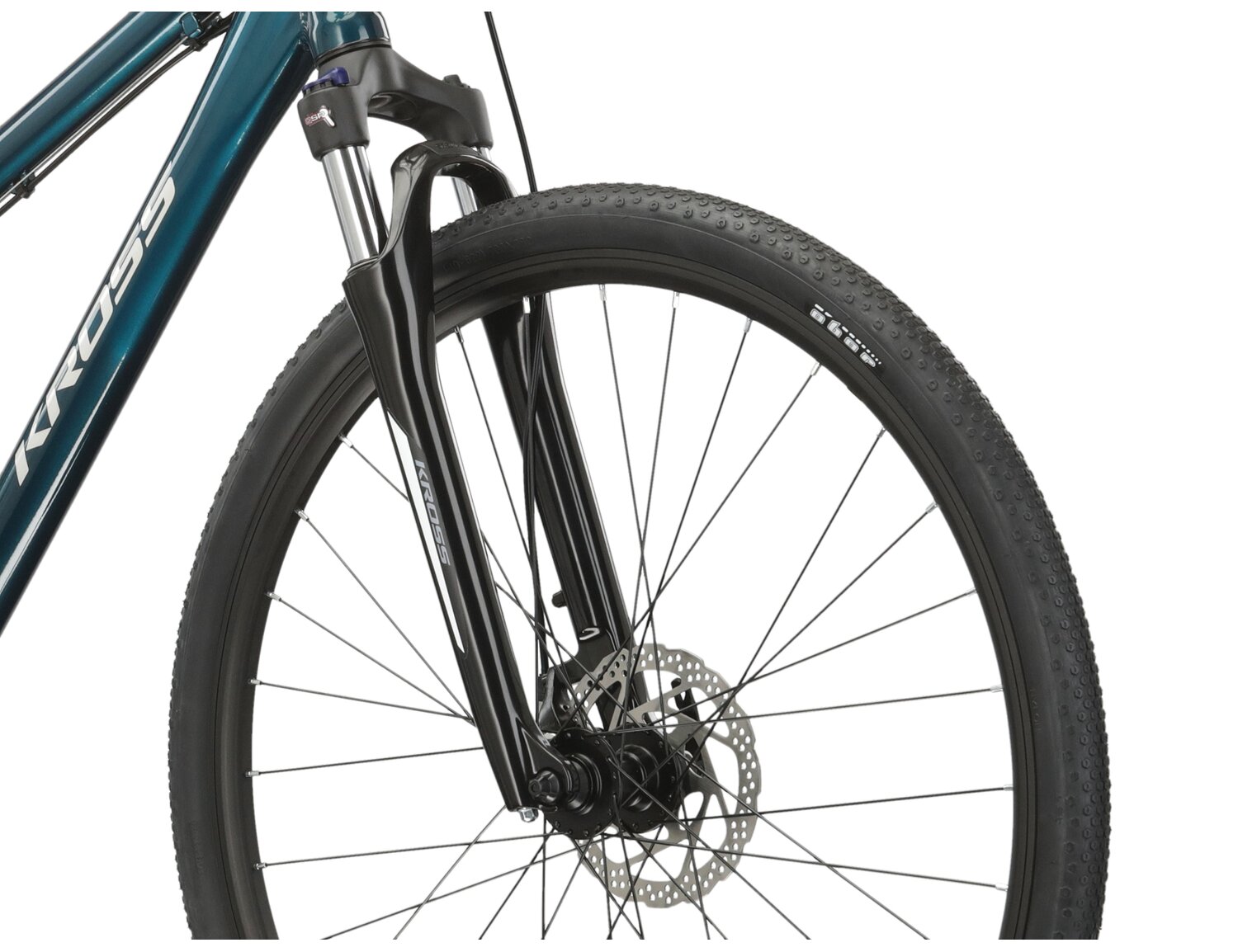 Aluminowa rama, amortyzowany widelec SR SUNTOUR NEX oraz opony Wanda w rowerze crossowym damskim KROSS Tour 2.0 