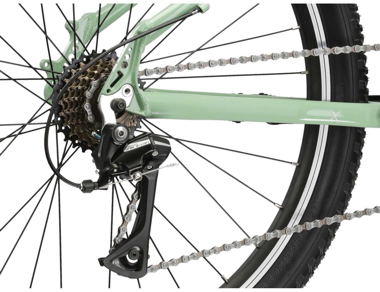  Tylna siedmiobiegowa przerzutka Shimano Acera M3020 oraz hamulce v-brake w rowerze juniorskim KROSS Berg JR 1.0 