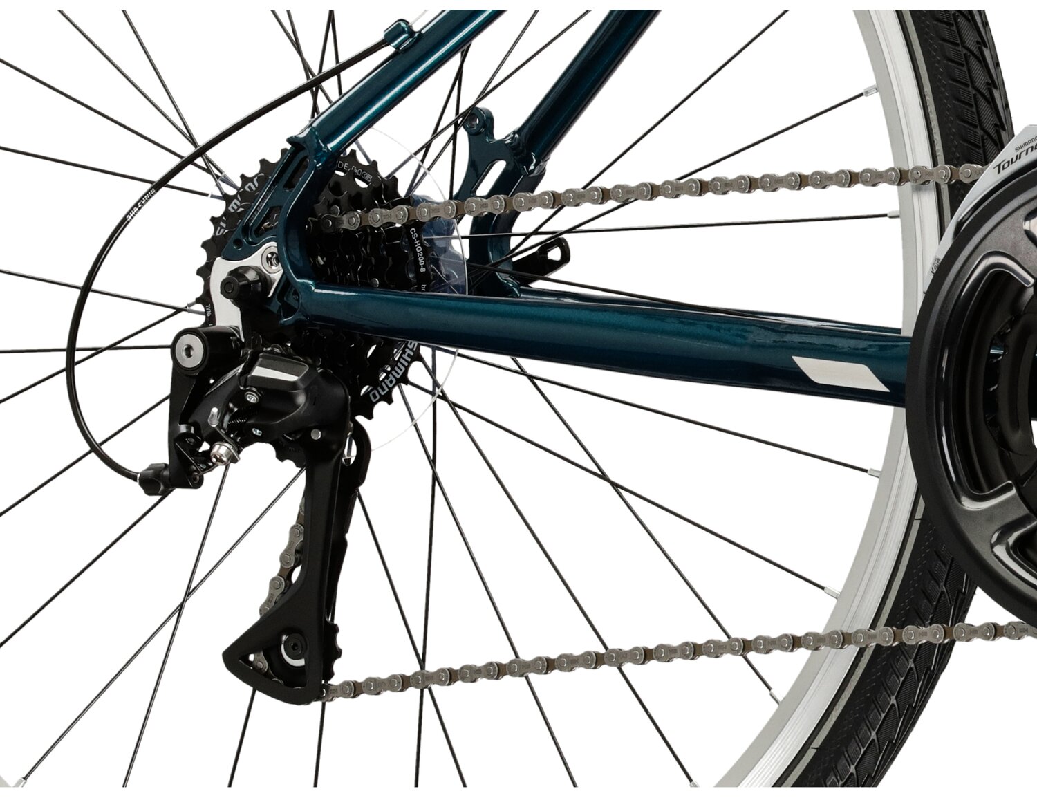  Tylna ośmiobiegowa przerzutka Shimano Acera M3020 oraz hamulce v-brake w damskim rowerze crossowym KROSS Move 1.1 