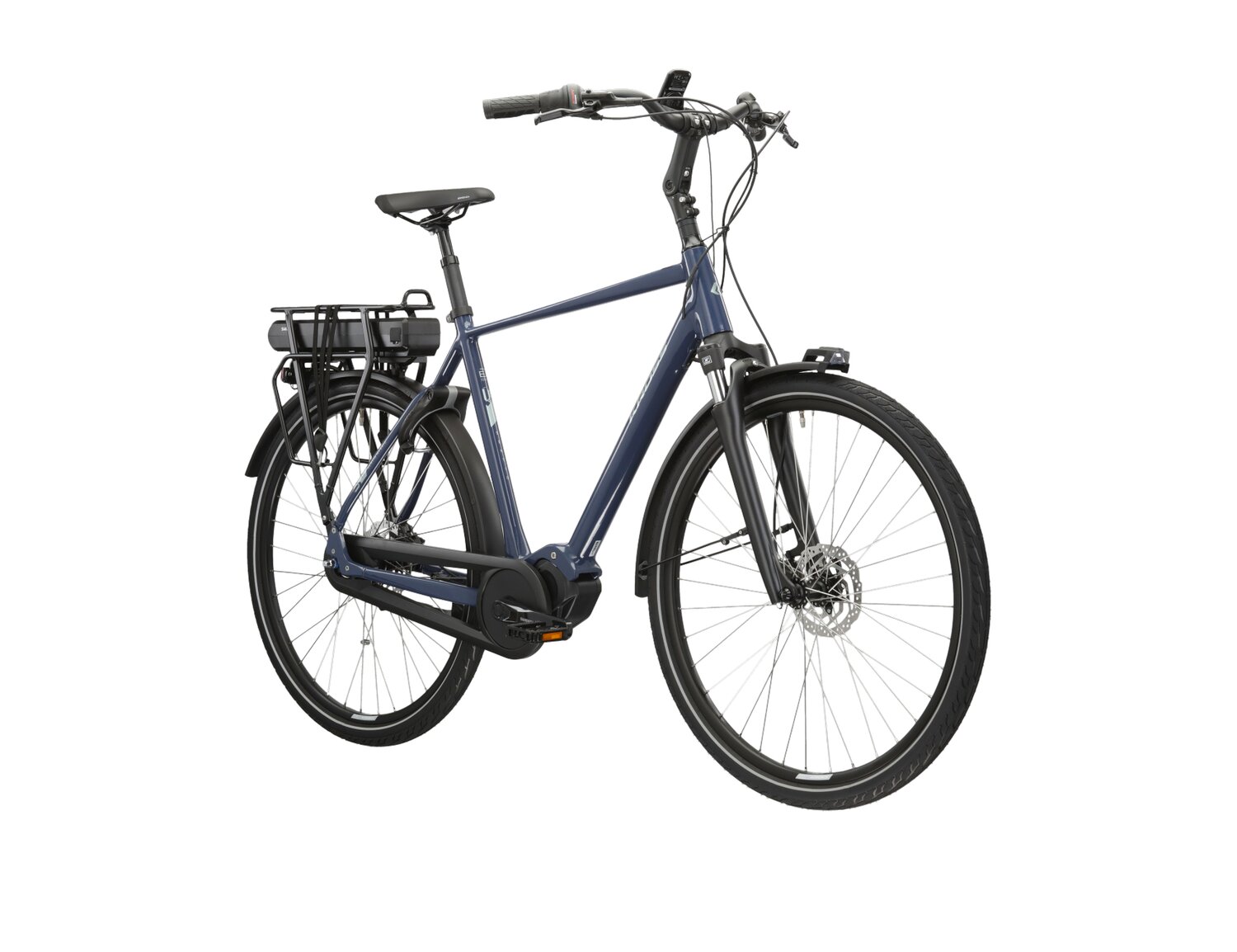  Elektryczny rower miejski Ebike City KROSS Sentio Hybrid 4.0 418 Wh na aluminiowej ramie w kolorze granatowym wyposażony w osprzęt shimano i napęd elektryczny Shimano