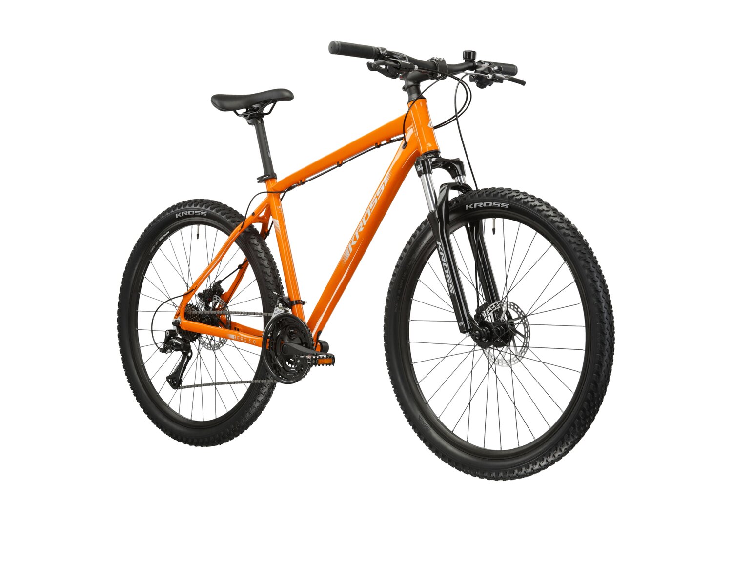 Rower górski MTB Kross Bergo 3.0 na aluminiowej ramie w kolorze pomarańczowym wyposażony w osprzęt Shimano 