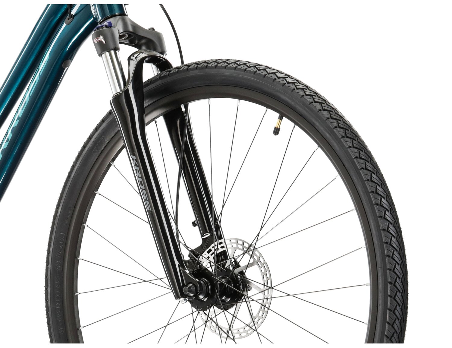 Aluminowa rama, amortyzowany widelec SR SUNTOUR NEX HLO oraz opony Wanda w rowerze crossowym damskim KROSS Evado 5.0 