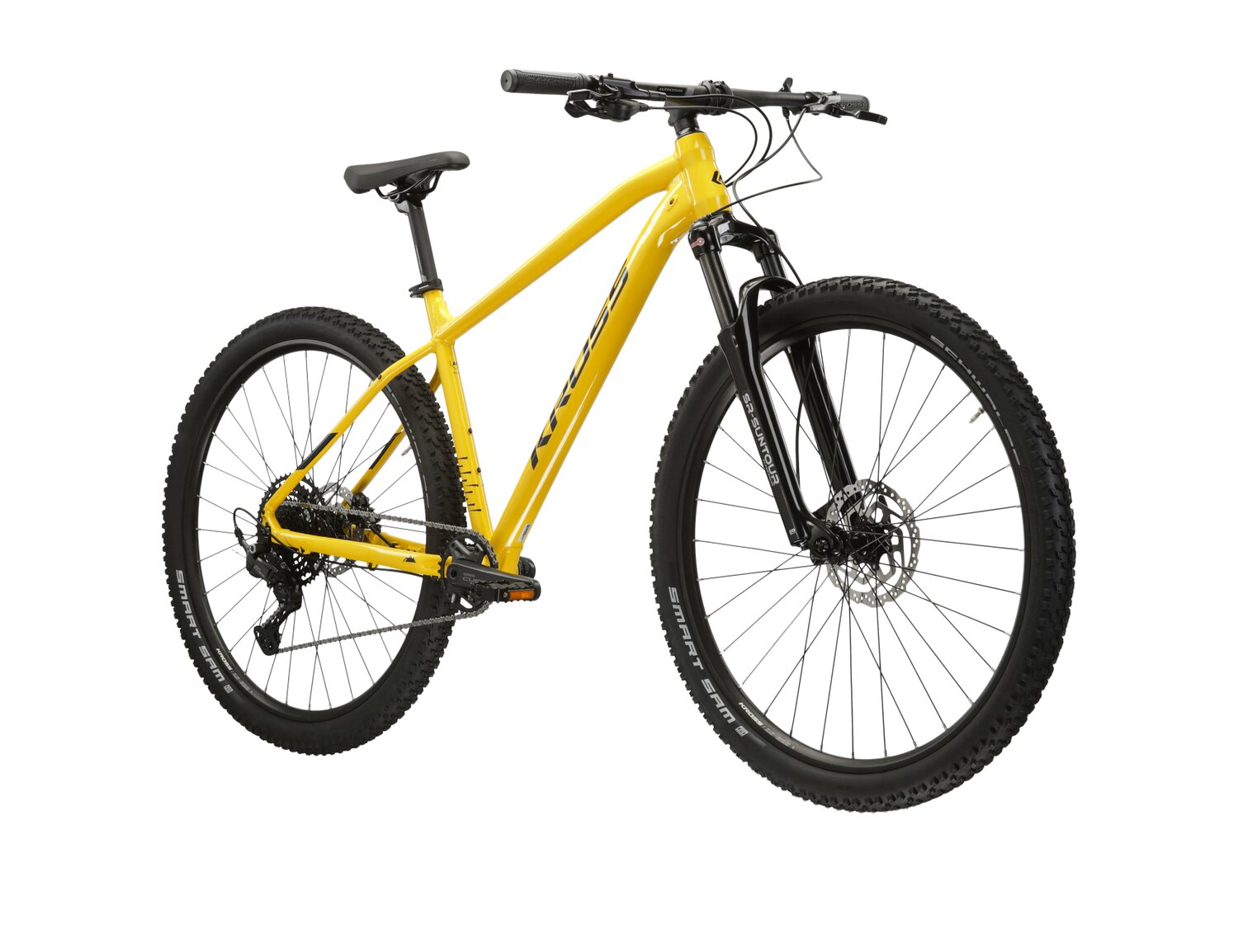 Rower górski MTB XC KROSS Level 4.0 na aluminiowej ramie w kolorze żółtym wyposażony w osprzęt Shimano