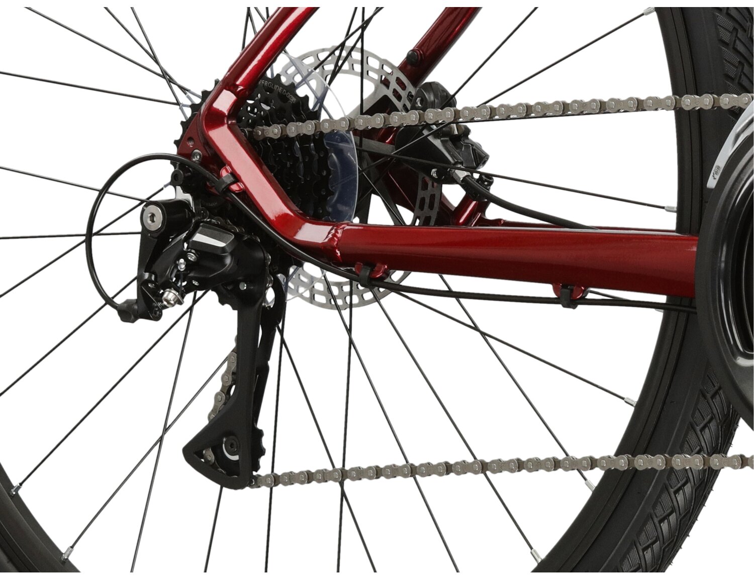  Tylna ośmiorzędowa przerzutka Shimano Acera RD M3020 oraz hydrauliczne hamulce tarczowe Shimano MT200 w rowerze crossowym damskim Kross Evado 4.0 