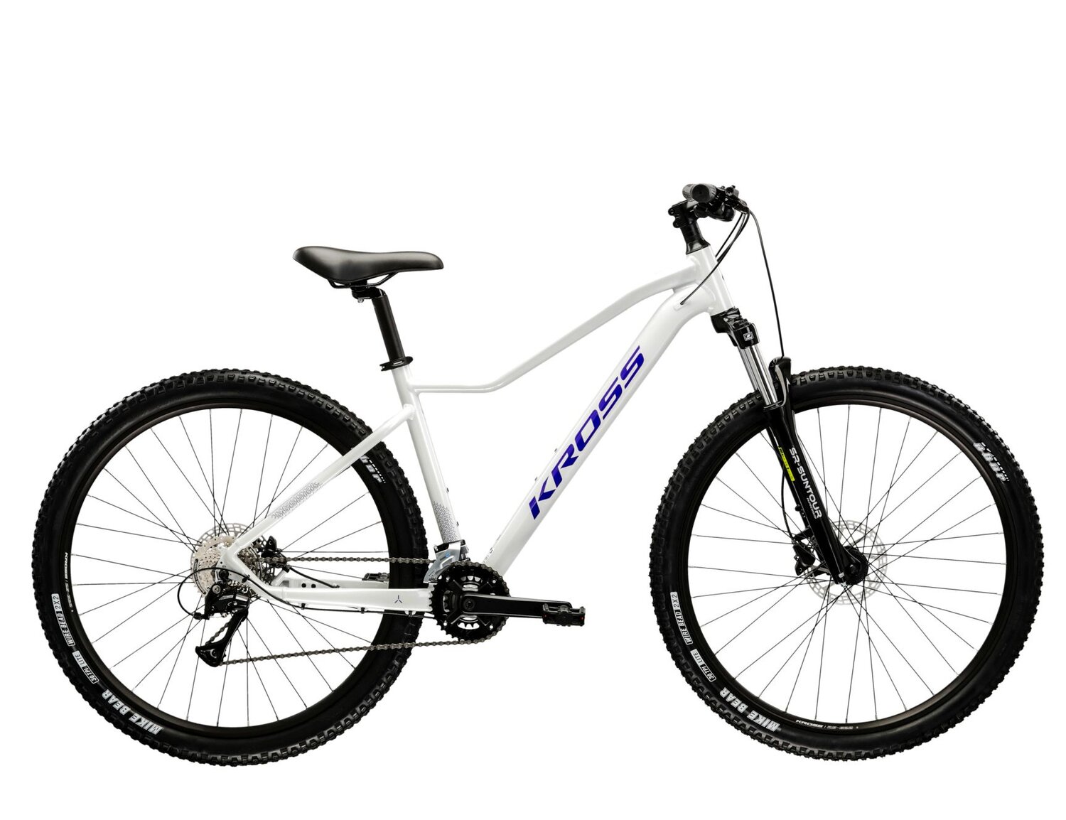 Damski rower górski MTB Woman Kross Lea 4.0 na aluminiowej ramie w kolorze perłowym wyposażony w osprzęt Shimano 