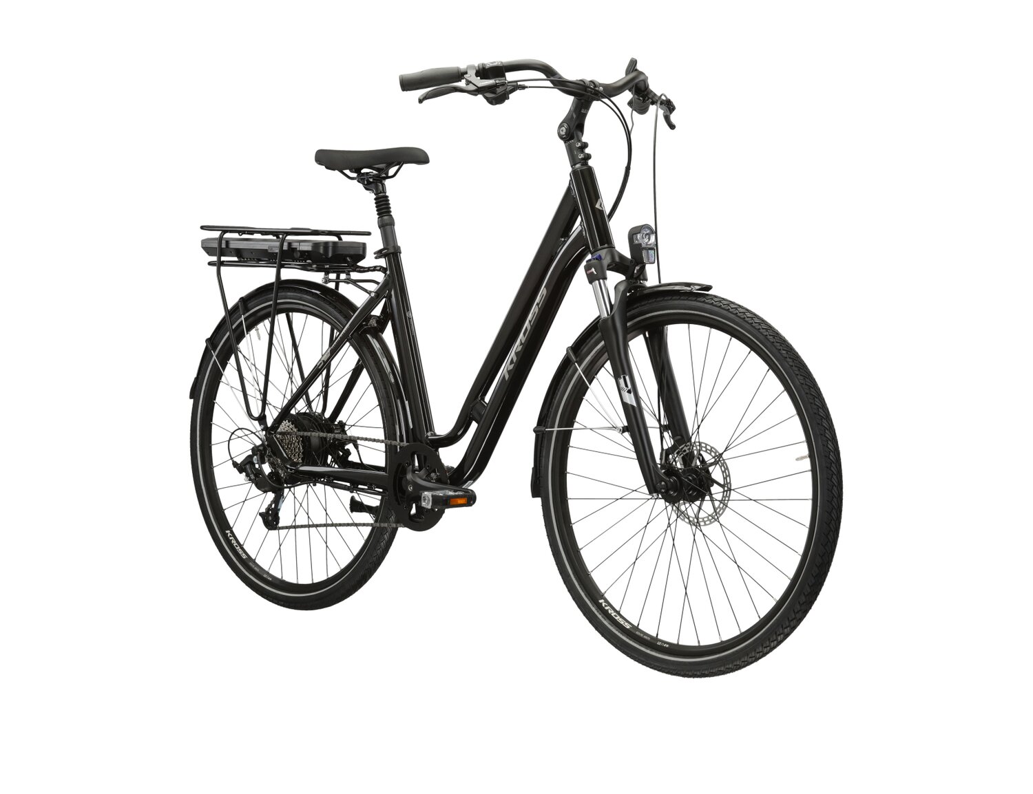  Elektryczny rower miejski Ebike City KROSS Sentio Hybrid 1.0 504 Wh na aluminiowej ramie w kolorze czarnym wyposażony w osprzęt Microshift i napęd elektryczny Bafang