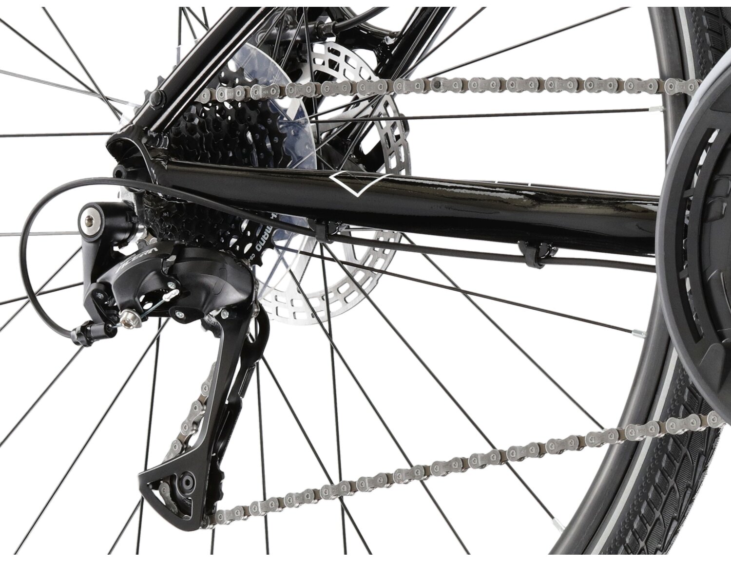  Tylna dziewięciobiegowa przerzutka Shimano Acera T3000 oraz hydrauliczne hamulce tarczowe JAK-Y2 NUTT w rowerze crossowym damskim KROSS Evado 5.0 