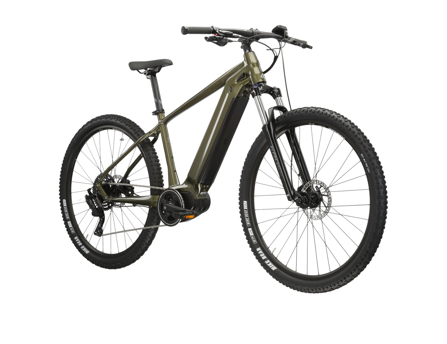 Elektryczny rower górski MTB Kross Hexagon Boost 4.0 756 Wh na aluminiowej ramie w kolorze khaki wyposażony w osprzęt Microshift i napęd elektryczny Bafang