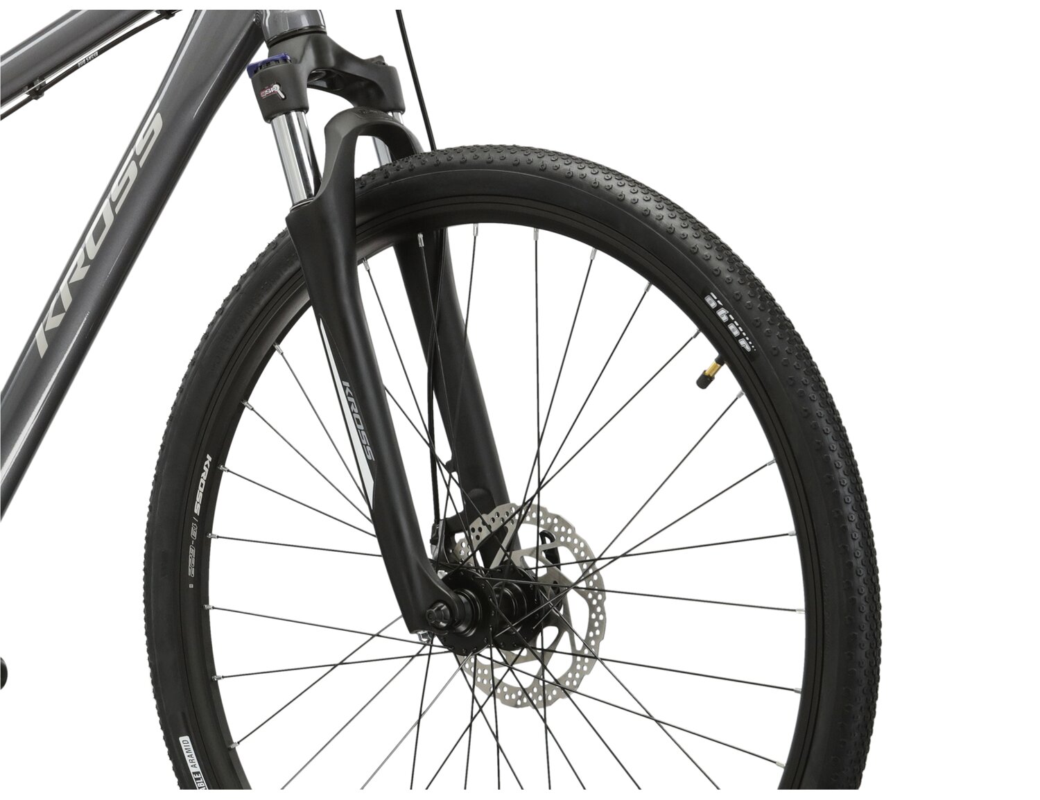 Aluminowa rama, amortyzowany widelec SR SUNTOUR NEX oraz opony Wanda w rowerze crossowym KROSS Tour 2.0 