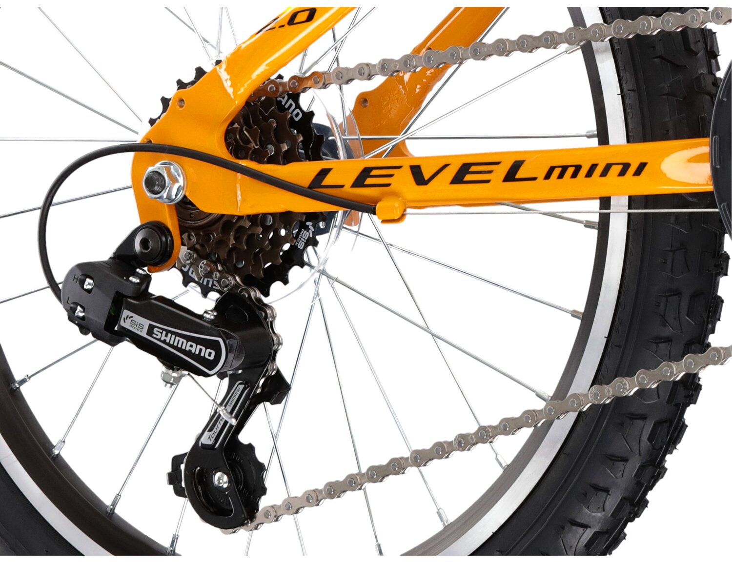  Tylna sześciorzędowa przerzutka Shimano Tourney TY21 oraz hamulce v-brake w rowerze dziecięcym KROSS Level Mini 2.0 