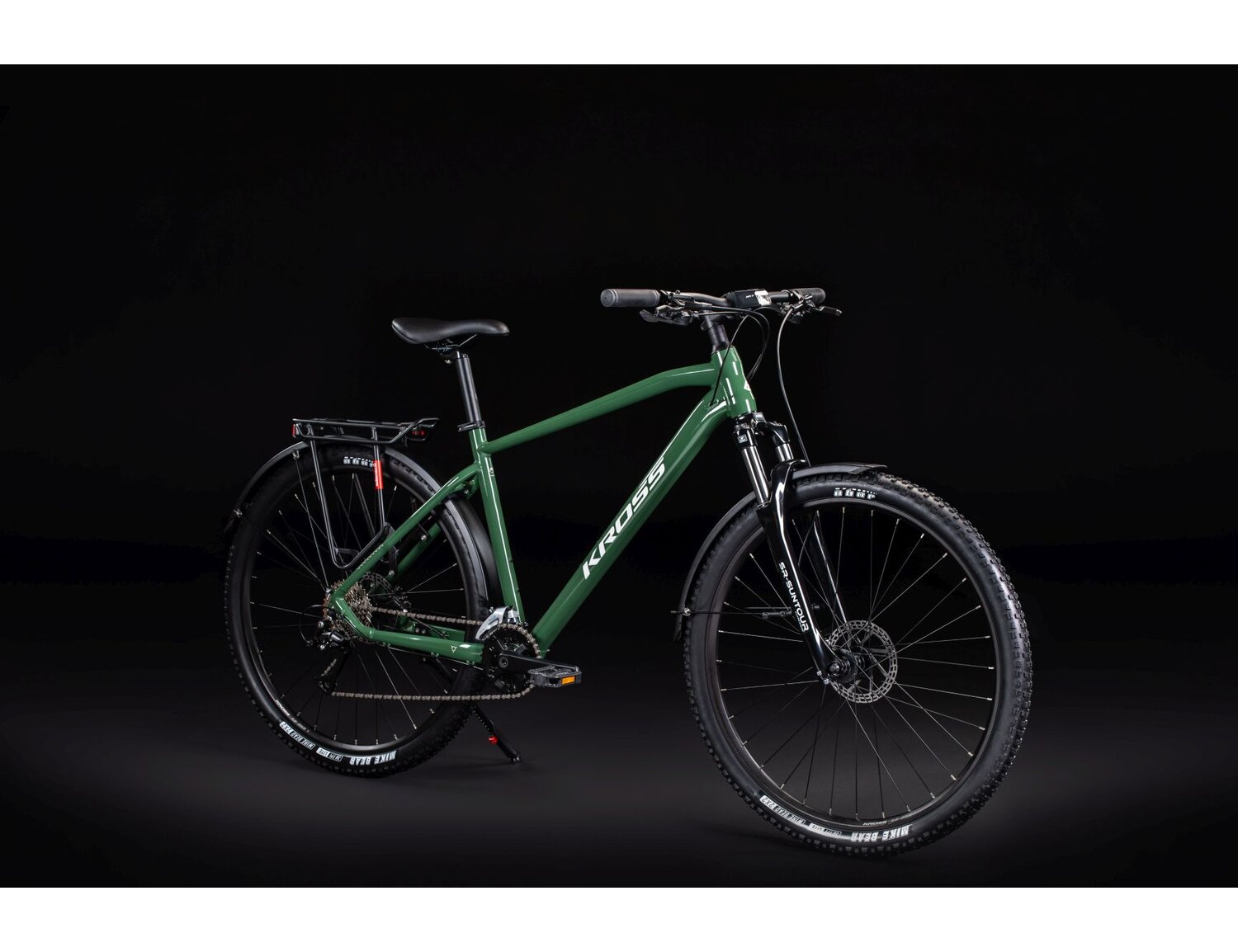 Rower górski MTB Kross Hexagon 4.0 EQ na aluminiowej ramie w kolorze zielonym wyposażony w osprzęt Shimano 