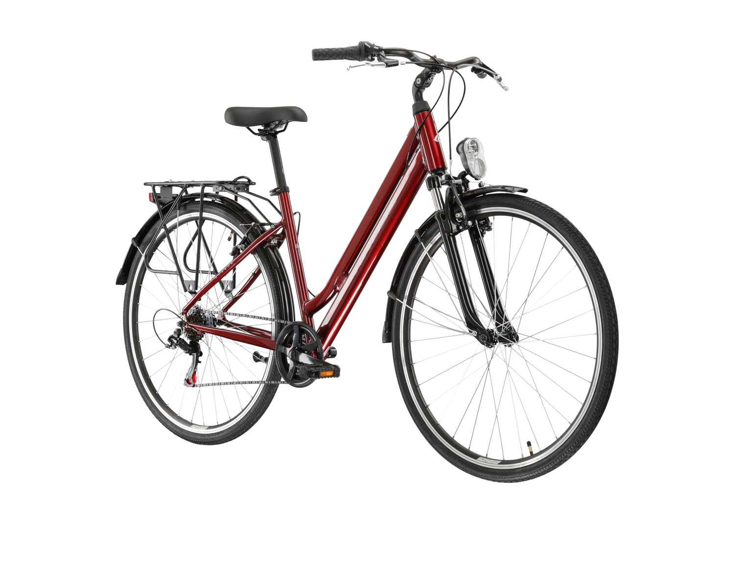  Rower miejski KROSS Sentio 1.0 na aluminiowej ramie w kolorze rubinowym wyposażony w osprzęt Shimano