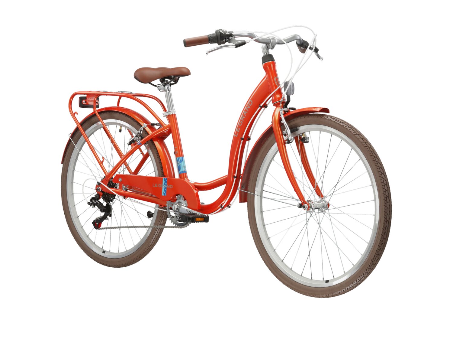  Rower miejski Le Grand Lille 1.0 na aluminiowej ramie w kolorze pomarańczowym wyposażony w osprzęt Shimano