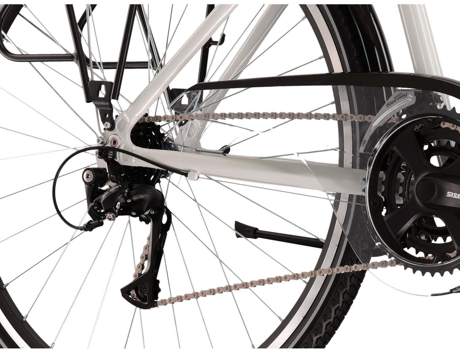  Tylna siedmiobiegowa przerzutka Shimano Acera T3000 oraz hamulce v-brake w rowerze trekkingowym KROSS Trans 4.0 