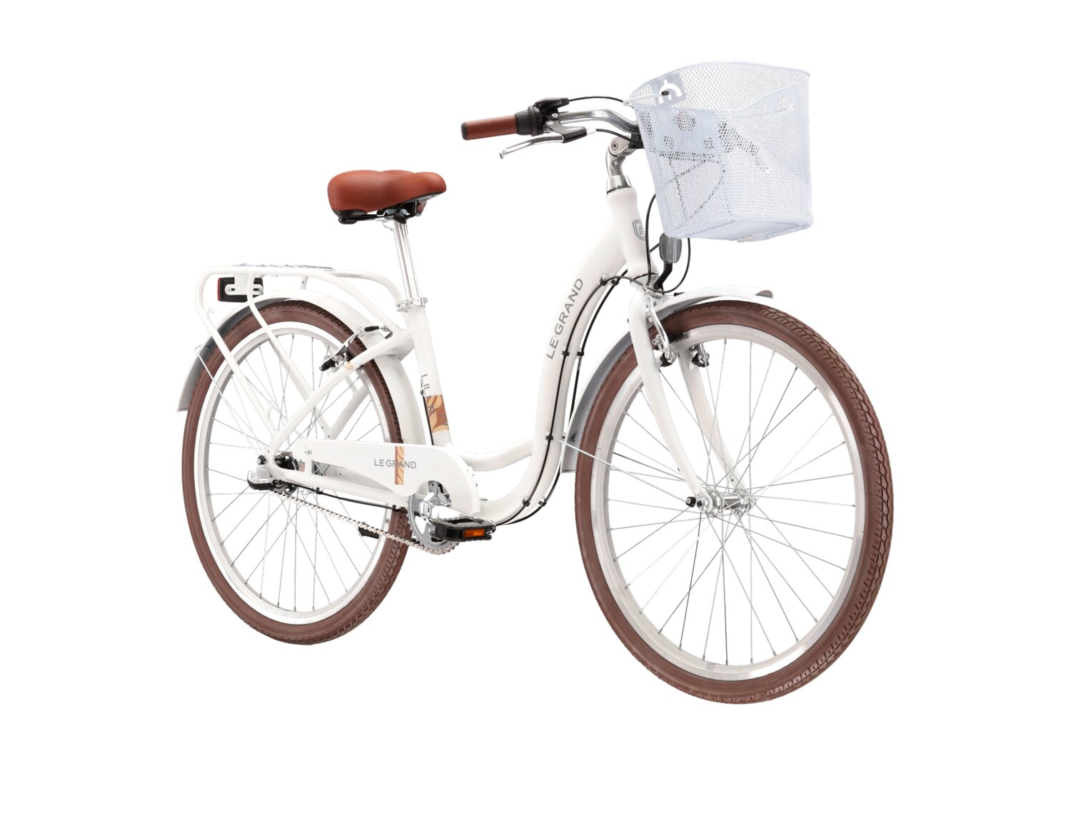  Rower miejski Le Grand Lille 3.0 na aluminiowej ramie w kolorze białym wyposażony w osprzęt Shimano