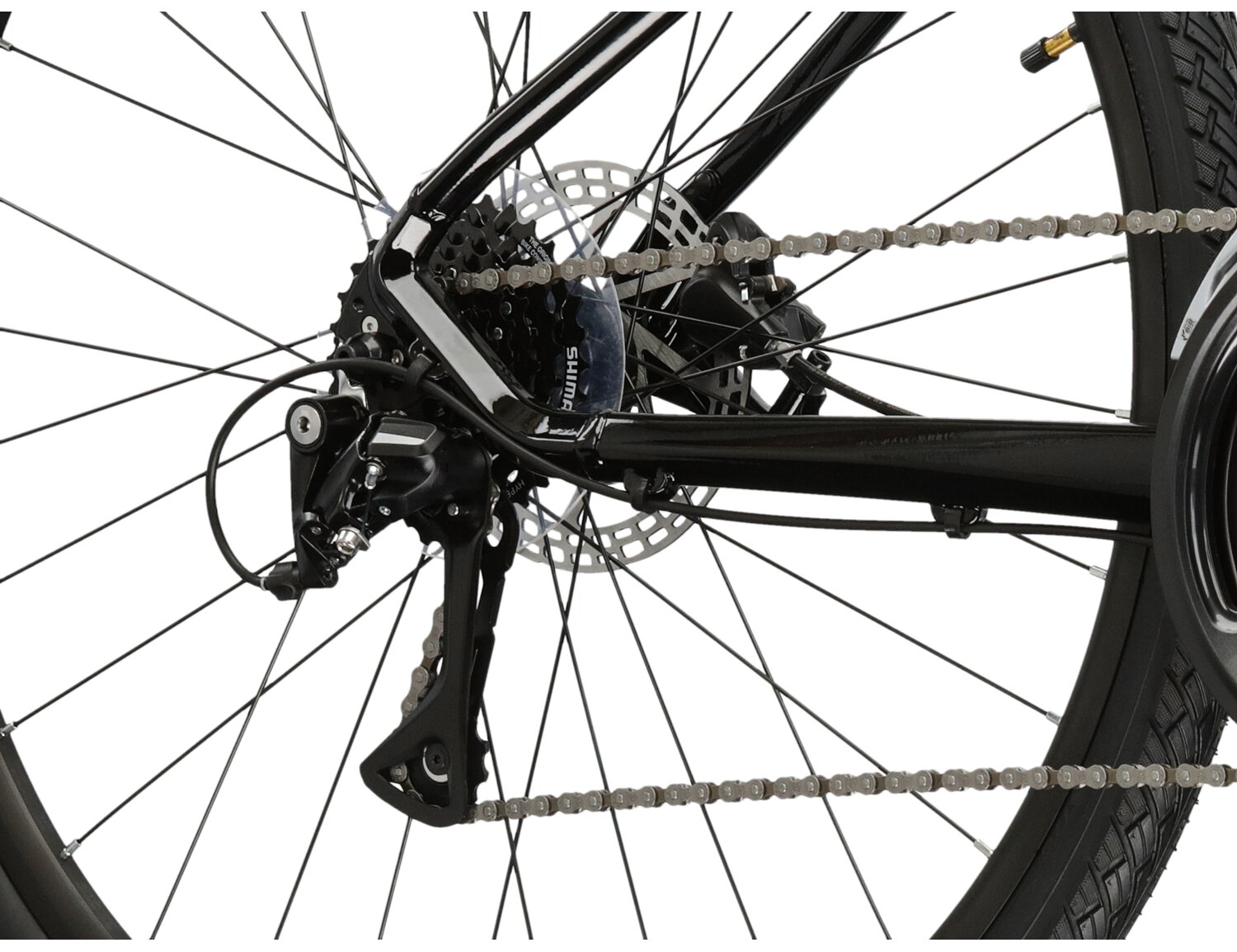  Tylna ośmiobiegowa przerzutka Shimano Acera M3020 oraz hydrauliczne hamulce tarczowe Shimano MT200 w rowerze crossowym damskim KROSS Evado 4.0 