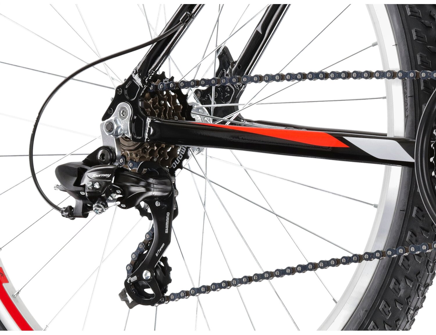  Tylna sześciobiegowa przerzutka Shimano Tourney TY300 oraz hamulce v-brake w rowerze górskim MTB KROSS Hexagon 