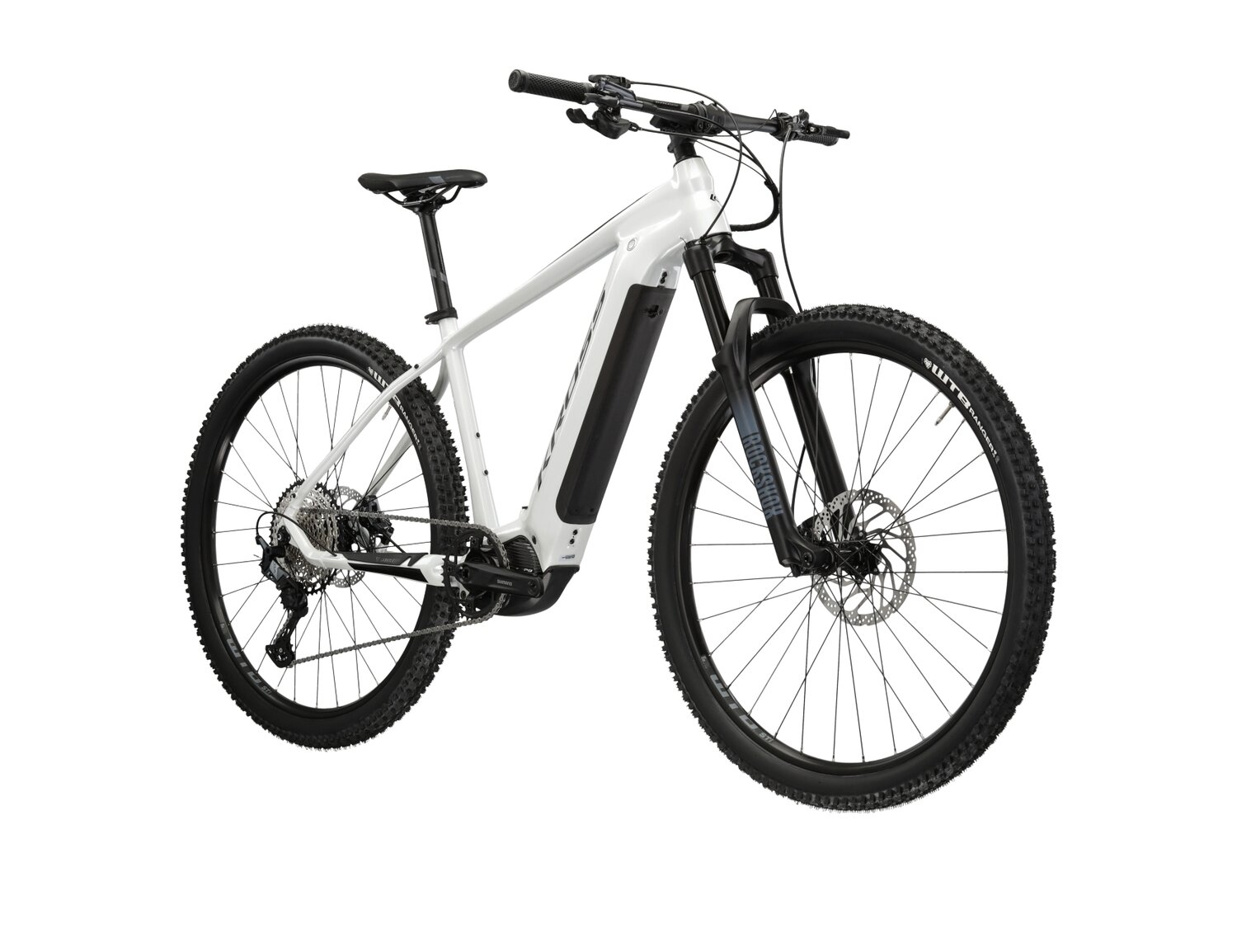  Elektryczny rower górski Ebike MTB XC KROSS Level Boost 3.0 630 Wh na aluminiowej ramie w kolorze perłowym wyposażony w osprzęt Shimano i napęd elektryczny Shimano 