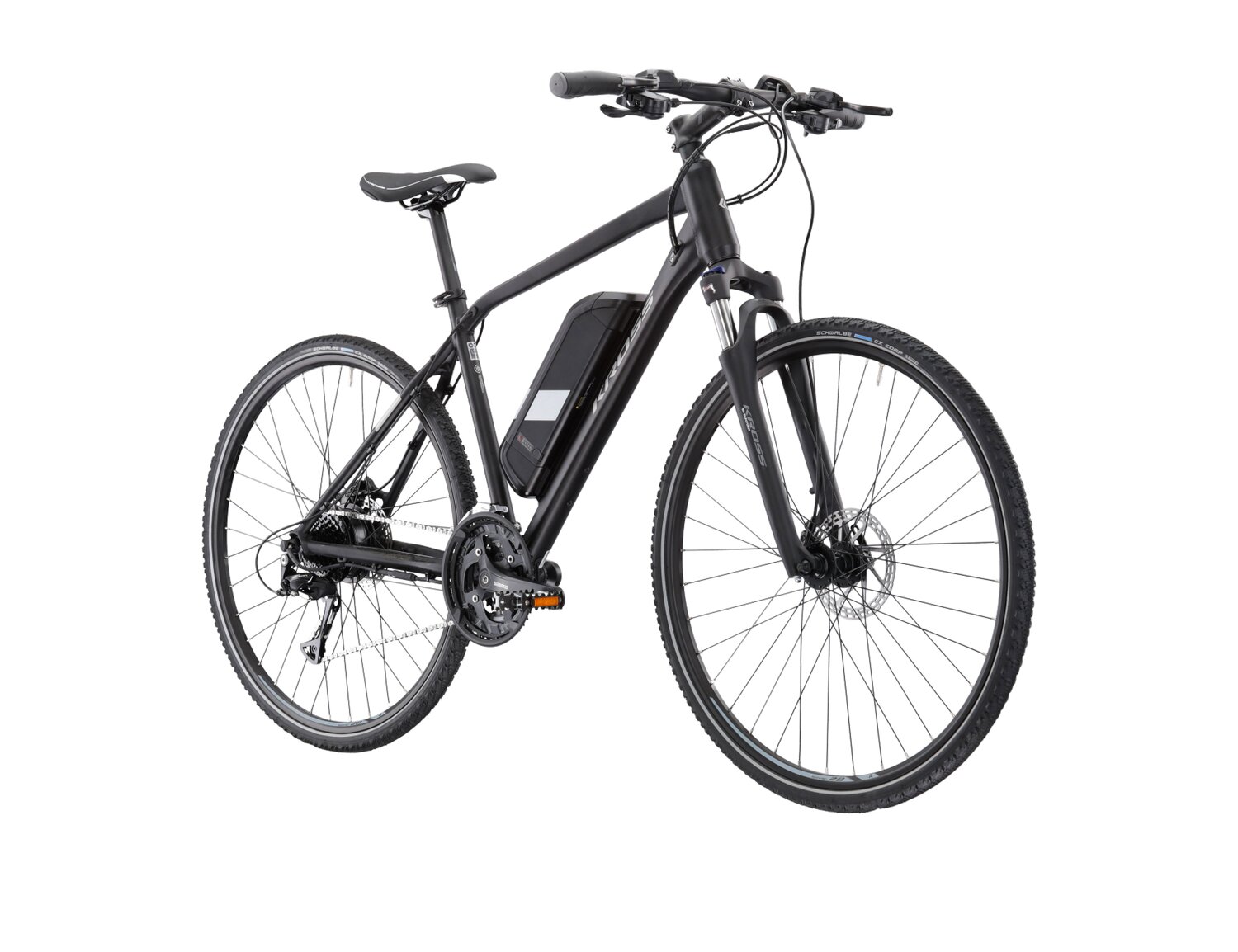  Elektryczny rower crossowy KROSS Evado Hybrid 1.0 522 Wh na aluminiowej ramie w kolorze czarnym wyposażony w osprzęt Shimano i napęd elektryczny Bafang