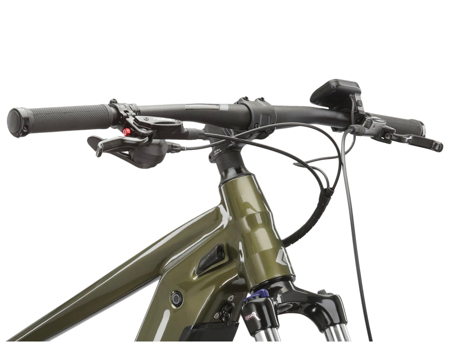  Aluminowa rama, amortyzowany widelec SR Suntour XCM ATB HLO o skoku 100mm oraz opony w elektrycznym rowerze górskim Ebike MTB KROSS Hexagon Boost 4.0 756 Wh 