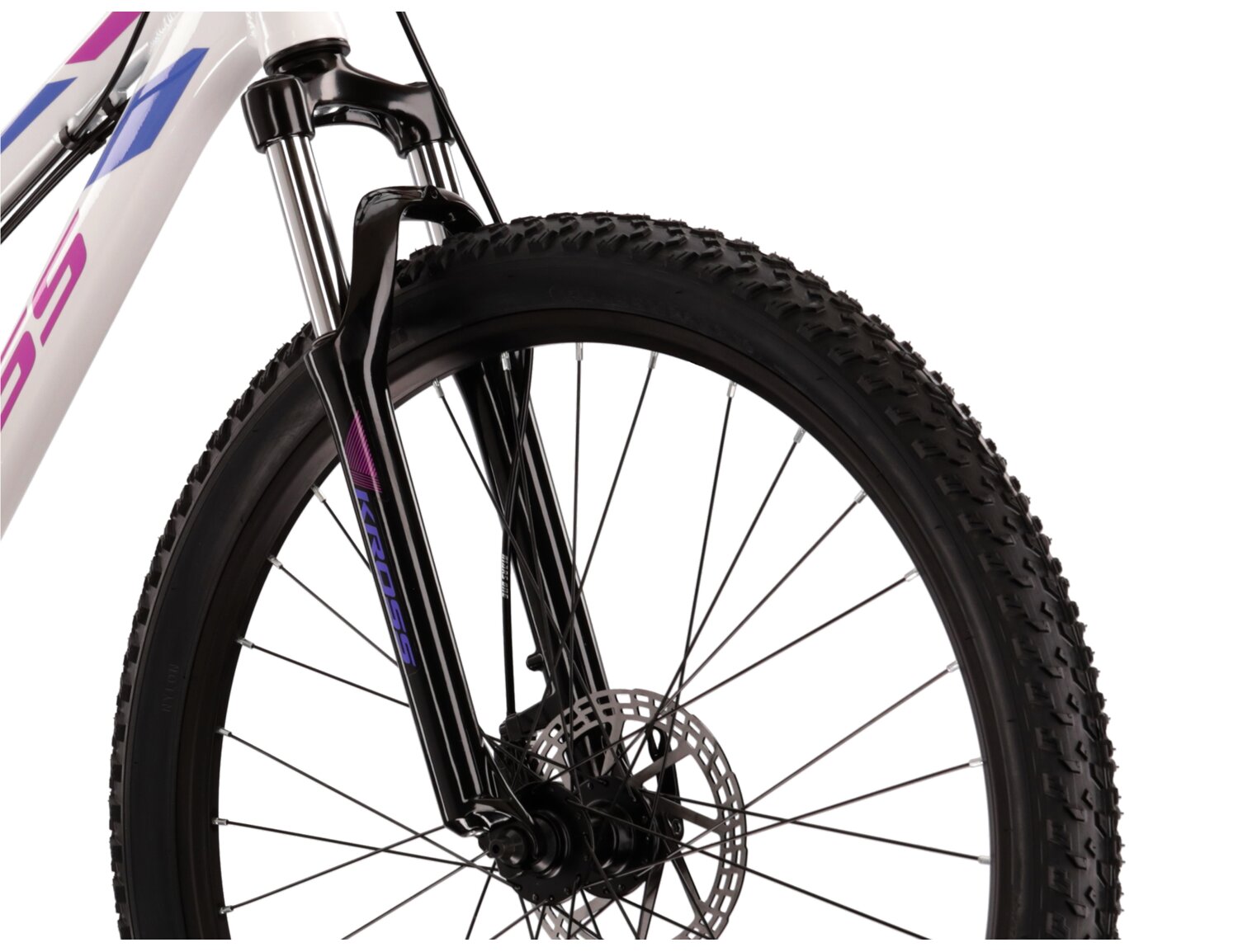  Aluminowa rama, amortyzowany widelec Zoom Forgo 565 o skoku 80mm oraz opony o szerokości 2,1 cala w damskim rowerze górskim MTB Woman KROSS Lea 3.0