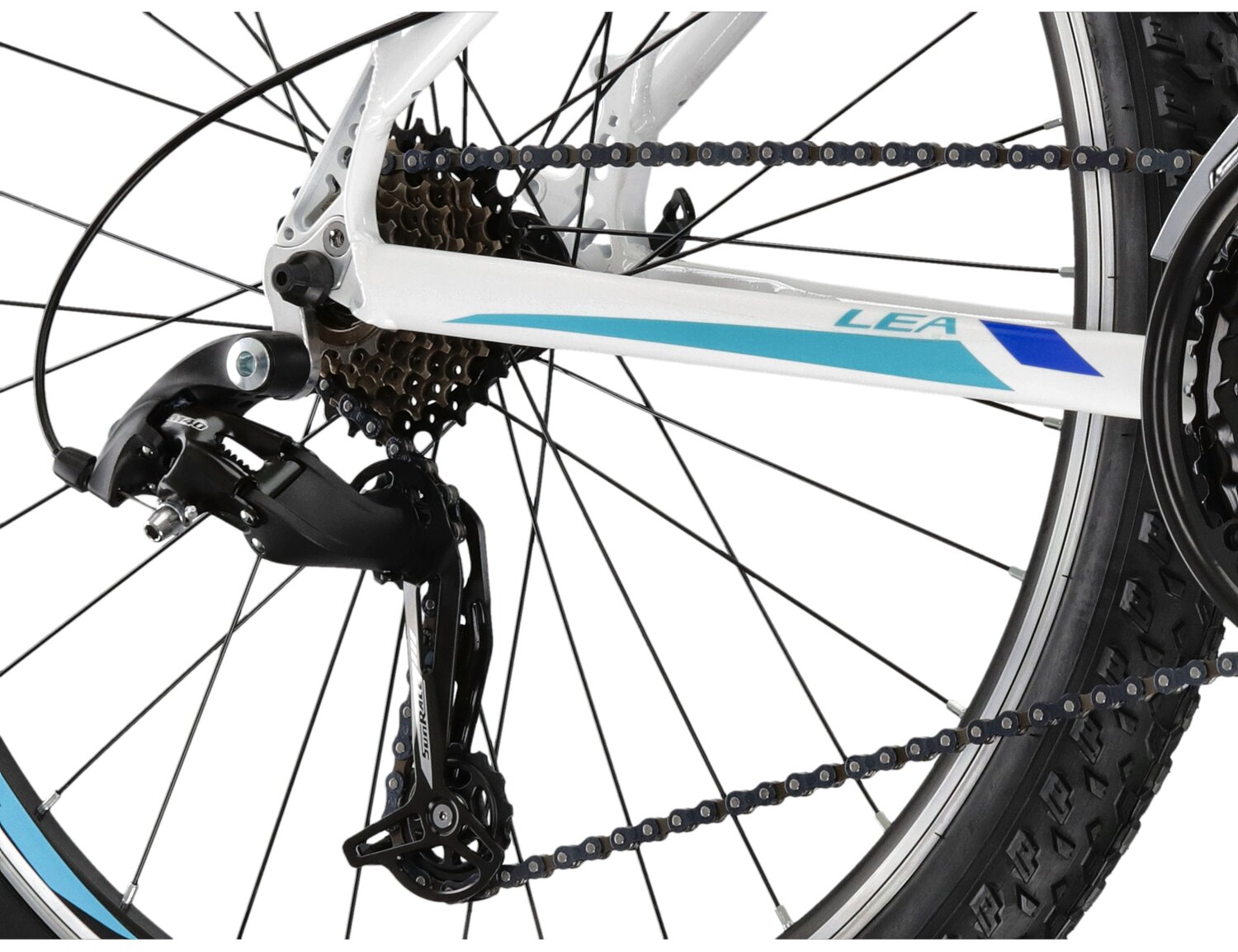  Tylna siedmiobiegowa przerzutka sunrace RDM41 oraz hamulce v-brake w damskim rowerze górskim MTB Woman KROSS Lea 1.1 SR