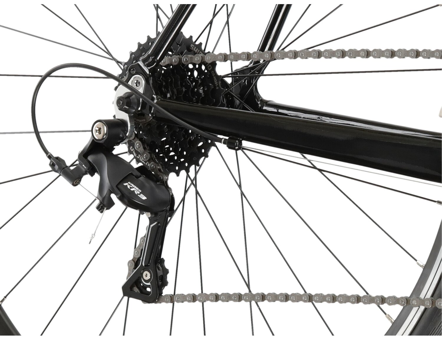  Tylna ośmiorzędowa przerzutka KR3 R5008 oraz hamulce v-brake Tektro R315 w rowerze szosowym KROSS Vento 2.0 KRX 