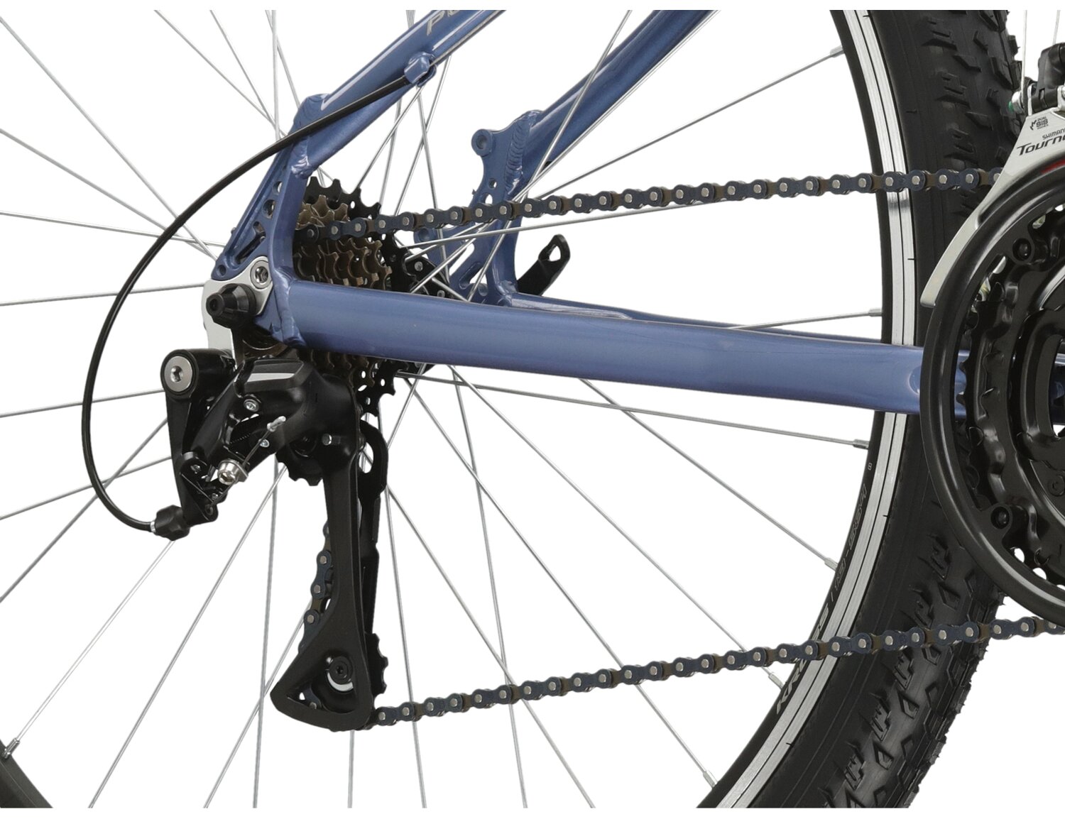  Tylna siedmiobiegowa przerzutka Shimano Acera M3020 oraz hamulce v-brake w rowerze górskim MTB KROSS Pulser 3.0 